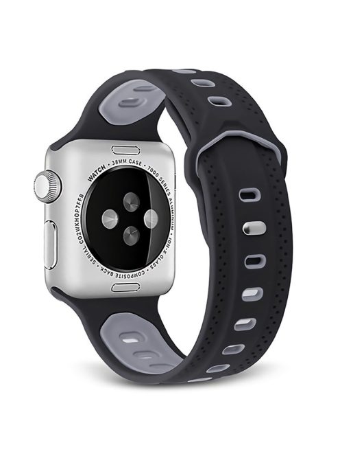 For Apple Watch Series 10 42mm / 9 8 7 41mm / 6 5 4 SE SE (2022) SE (2023) 40mm / 3 2 1 38mm Press Buckle Design Silicone Smartwatch Band Replacement Wrist Strap - Black / Grey