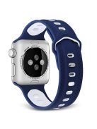 For Apple Watch Series 10 42mm / 9 8 7 41mm / 6 5 4 SE SE (2022) SE (2023) 40mm / 3 2 1 38mm Press Buckle Design Silicone Smartwatch Band Replacement Wrist Strap - Blue / White