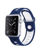 For Apple Watch Series 10 42mm / 9 8 7 41mm / 6 5 4 SE SE (2022) SE (2023) 40mm / 3 2 1 38mm Press Buckle Design Silicone Smartwatch Band Replacement Wrist Strap - Blue / White