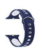 For Apple Watch Series 10 42mm / 9 8 7 41mm / 6 5 4 SE SE (2022) SE (2023) 40mm / 3 2 1 38mm Press Buckle Design Silicone Smartwatch Band Replacement Wrist Strap - Blue / White