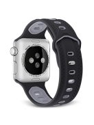 For Apple Watch Series 10 42mm / 9 8 7 41mm / 6 5 4 SE SE (2022) SE (2023) 40mm / 3 2 1 38mm Press Buckle Design Silicone Smartwatch Band Replacement Wrist Strap - Grey / Black