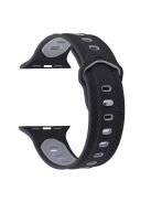 For Apple Watch Series 10 42mm / 9 8 7 41mm / 6 5 4 SE SE (2022) SE (2023) 40mm / 3 2 1 38mm Press Buckle Design Silicone Smartwatch Band Replacement Wrist Strap - Grey / Black