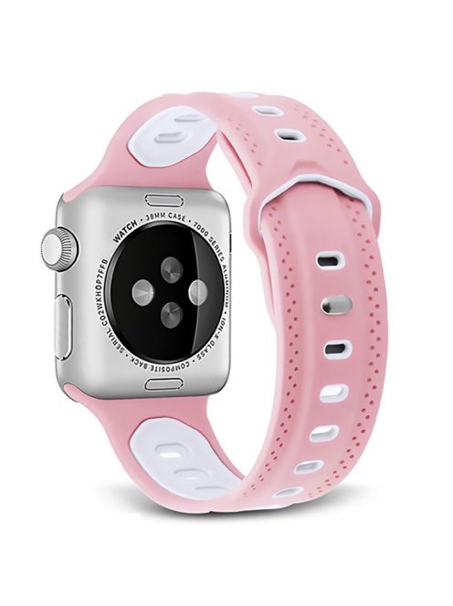 For Apple Watch Series 10 42mm / 9 8 7 41mm / 6 5 4 SE SE (2022) SE (2023) 40mm / 3 2 1 38mm Press Buckle Design Silicone Smartwatch Band Replacement Wrist Strap - Pink / White