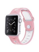 For Apple Watch Series 10 42mm / 9 8 7 41mm / 6 5 4 SE SE (2022) SE (2023) 40mm / 3 2 1 38mm Press Buckle Design Silicone Smartwatch Band Replacement Wrist Strap - Pink / White