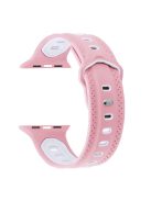 For Apple Watch Series 10 42mm / 9 8 7 41mm / 6 5 4 SE SE (2022) SE (2023) 40mm / 3 2 1 38mm Press Buckle Design Silicone Smartwatch Band Replacement Wrist Strap - Pink / White