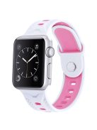 For Apple Watch Series 10 42mm / 9 8 7 41mm / 6 5 4 SE SE (2022) SE (2023) 40mm / 3 2 1 38mm Press Buckle Design Silicone Smartwatch Band Replacement Wrist Strap - White / Pink