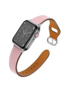 For Apple Watch Series 10 42mm / 9 8 7 41mm / 6 5 4 SE SE (2022) SE (2023) 40mm / 3 2 1 38mm Replacement Watch Band Genuine Leather Watch Strap with Buckle - Pink