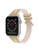 For Apple Watch Series 10 42mm / 9 8 7 41mm / 6 5 4 SE SE (2022) SE (2023) 40mm / 3 2 1 38mm Replacement Watch Band Silicone + Glitter Leather Watch Strap Adjustable Wristband - Gold