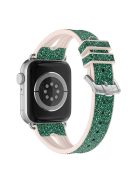 For Apple Watch Series 10 42mm / 9 8 7 41mm / 6 5 4 SE SE (2022) SE (2023) 40mm / 3 2 1 38mm Replacement Watch Band Silicone + Glitter Leather Watch Strap Adjustable Wristband - Green