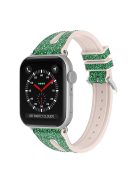 For Apple Watch Series 10 42mm / 9 8 7 41mm / 6 5 4 SE SE (2022) SE (2023) 40mm / 3 2 1 38mm Replacement Watch Band Silicone + Glitter Leather Watch Strap Adjustable Wristband - Green