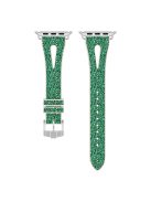 For Apple Watch Series 10 42mm / 9 8 7 41mm / 6 5 4 SE SE (2022) SE (2023) 40mm / 3 2 1 38mm Replacement Watch Band Silicone + Glitter Leather Watch Strap Adjustable Wristband - Green