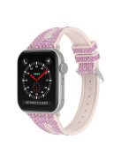 For Apple Watch Series 10 42mm / 9 8 7 41mm / 6 5 4 SE SE (2022) SE (2023) 40mm / 3 2 1 38mm Replacement Watch Band Silicone + Glitter Leather Watch Strap Adjustable Wristband - Pink