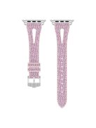 For Apple Watch Series 10 42mm / 9 8 7 41mm / 6 5 4 SE SE (2022) SE (2023) 40mm / 3 2 1 38mm Replacement Watch Band Silicone + Glitter Leather Watch Strap Adjustable Wristband - Pink