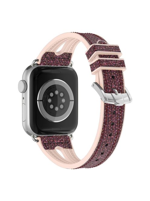 For Apple Watch Series 10 42mm / 9 8 7 41mm / 6 5 4 SE SE (2022) SE (2023) 40mm / 3 2 1 38mm Replacement Watch Band Silicone + Glitter Leather Watch Strap Adjustable Wristband - Purple