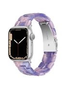 For Apple Watch Series 10 42mm / 9 8 7 41mm / 6 5 4 SE SE (2022) SE (2023) 40mm / 3 2 1 38mm Resin Band Stainless Steel Buckle Replacement Watch Strap - Purple / Pink Flowers