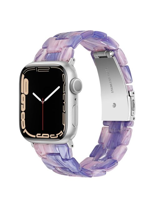 For Apple Watch Series 10 42mm / 9 8 7 41mm / 6 5 4 SE SE (2022) SE (2023) 40mm / 3 2 1 38mm Resin Band Stainless Steel Buckle Replacement Watch Strap - Purple / Pink Flowers