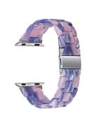 For Apple Watch Series 10 42mm / 9 8 7 41mm / 6 5 4 SE SE (2022) SE (2023) 40mm / 3 2 1 38mm Resin Band Stainless Steel Buckle Replacement Watch Strap - Purple / Pink Flowers