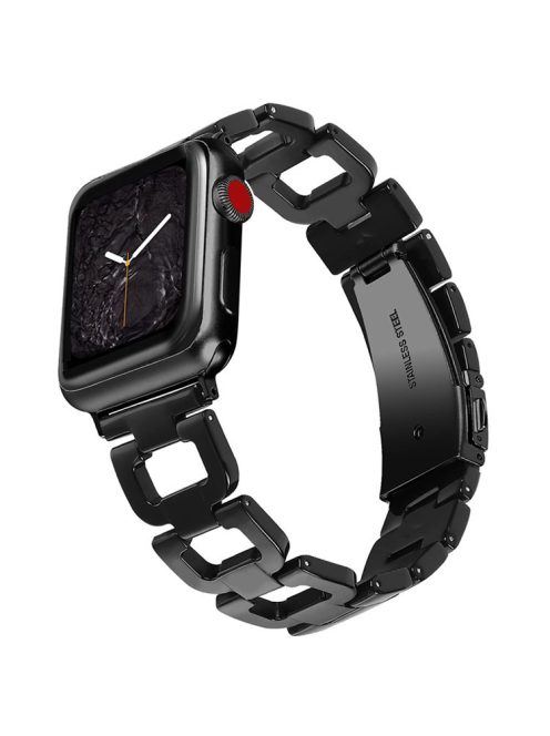 For Apple Watch Series 10 42mm / 9 8 7 41mm / 6 5 4 SE SE (2022) SE (2023) 40mm / 3 2 1 38mm Resin Smart Watch Strap D Shape Design Wristband with Stainless Steel Buckle - Black