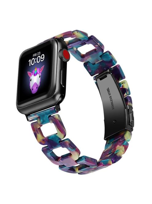 For Apple Watch Series 10 42mm / 9 8 7 41mm / 6 5 4 SE SE (2022) SE (2023) 40mm / 3 2 1 38mm Resin Smart Watch Strap D Shape Design Wristband with Stainless Steel Buckle - Purple / Green