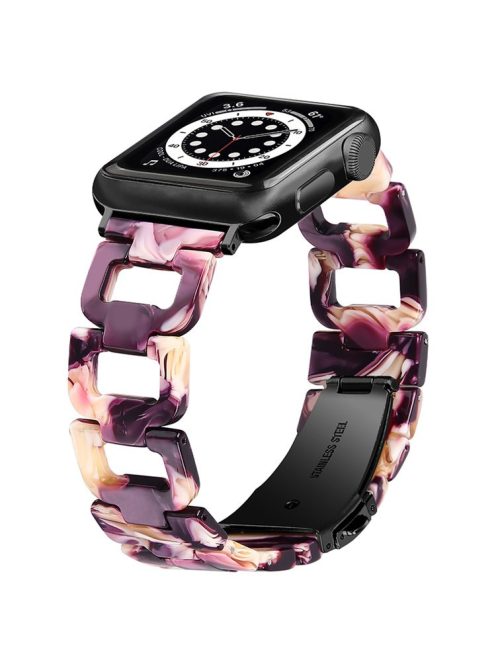 For Apple Watch Series 10 42mm / 9 8 7 41mm / 6 5 4 SE SE (2022) SE (2023) 40mm / 3 2 1 38mm Resin Smart Watch Strap D Shape Design Wristband with Stainless Steel Buckle - Purple Mix