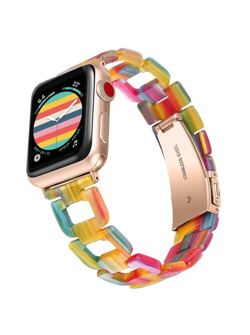 For Apple Watch Series 10 42mm / 9 8 7 41mm / 6 5 4 SE SE (2022) SE (2023) 40mm / 3 2 1 38mm Resin Smart Watch Strap D Shape Design Wristband with Stainless Steel Buckle - Rainbow