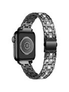 For Apple Watch Series 10 42mm / 9 8 7 41mm / 6 5 4 SE SE (2022) SE (2023) 40mm / 3 2 1 38mm Rhinestone + Stainless Steel 5 Rows Watch Band Double Buckle Wrist Strap - Black