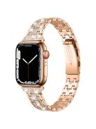 For Apple Watch Series 10 42mm / 9 8 7 41mm / 6 5 4 SE SE (2022) SE (2023) 40mm / 3 2 1 38mm Rhinestone + Stainless Steel 5 Rows Watch Band Double Buckle Wrist Strap - Rose Gold