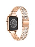 For Apple Watch Series 10 42mm / 9 8 7 41mm / 6 5 4 SE SE (2022) SE (2023) 40mm / 3 2 1 38mm Rhinestone + Stainless Steel 5 Rows Watch Band Double Buckle Wrist Strap - Rose Gold