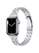 For Apple Watch Series 10 42mm / 9 8 7 41mm / 6 5 4 SE SE (2022) SE (2023) 40mm / 3 2 1 38mm Rhinestone + Stainless Steel 5 Rows Watch Band Double Buckle Wrist Strap - Silver