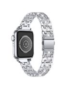 For Apple Watch Series 10 42mm / 9 8 7 41mm / 6 5 4 SE SE (2022) SE (2023) 40mm / 3 2 1 38mm Rhinestone + Stainless Steel 5 Rows Watch Band Double Buckle Wrist Strap - Silver