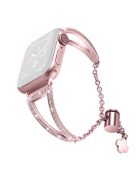 For Apple Watch Series 10 42mm / 9 8 7 41mm / 6 5 4 SE SE (2022) SE (2023) 40mm / 3 2 1 38mm Rhinestone Decor Glitter Wrist Strap Metal Bracelet Wristband Replacement - Rose Pink