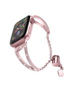 For Apple Watch Series 10 42mm / 9 8 7 41mm / 6 5 4 SE SE (2022) SE (2023) 40mm / 3 2 1 38mm Rhinestone Decor Glitter Wrist Strap Metal Bracelet Wristband Replacement - Rose Pink