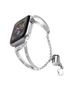 For Apple Watch Series 10 42mm / 9 8 7 41mm / 6 5 4 SE SE (2022) SE (2023) 40mm / 3 2 1 38mm Rhinestone Decor Glitter Wrist Strap Metal Bracelet Wristband Replacement - Silver