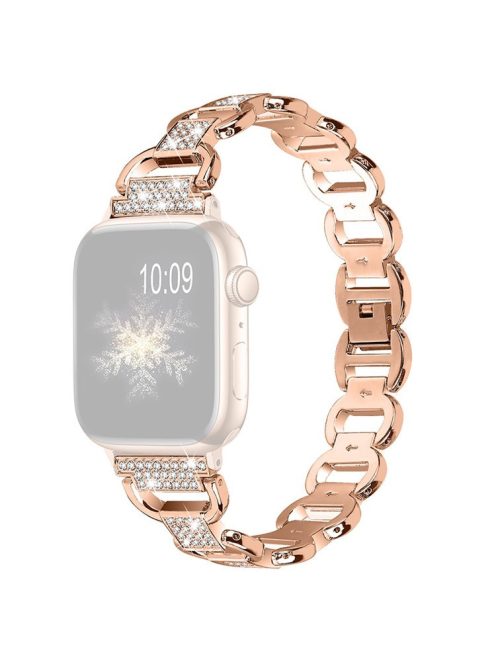 For Apple Watch Series 10 42mm / 9 8 7 41mm / 6 5 4 SE SE (2022) SE (2023) 40mm / 3 2 1 38mm Rhinestone Decorated Watch Strap Quick Release Metal Watch Band Replacement Watchband - Rose Gold