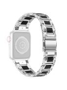 For Apple Watch Series 10 42mm / 9 8 7 41mm / 6 5 4 SE SE (2022) SE (2023) 40mm / 3 2 1 38mm Rhinestones Resin Wristband Stainless Steel Bracelet Replacement - Silver / Black