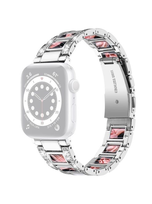 For Apple Watch Series 10 42mm / 9 8 7 41mm / 6 5 4 SE SE (2022) SE (2023) 40mm / 3 2 1 38mm Rhinestones Resin Wristband Stainless Steel Bracelet Replacement - Silver / Black Pink Mix