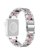 For Apple Watch Series 10 42mm / 9 8 7 41mm / 6 5 4 SE SE (2022) SE (2023) 40mm / 3 2 1 38mm Rhinestones Resin Wristband Stainless Steel Bracelet Replacement - Silver / Black Pink Mix