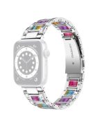 For Apple Watch Series 10 42mm / 9 8 7 41mm / 6 5 4 SE SE (2022) SE (2023) 40mm / 3 2 1 38mm Rhinestones Resin Wristband Stainless Steel Bracelet Replacement - Silver / Colorful