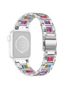 For Apple Watch Series 10 42mm / 9 8 7 41mm / 6 5 4 SE SE (2022) SE (2023) 40mm / 3 2 1 38mm Rhinestones Resin Wristband Stainless Steel Bracelet Replacement - Silver / Colorful