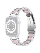 For Apple Watch Series 10 42mm / 9 8 7 41mm / 6 5 4 SE SE (2022) SE (2023) 40mm / 3 2 1 38mm Rhinestones Resin Wristband Stainless Steel Bracelet Replacement - Silver / Pink