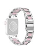 For Apple Watch Series 10 42mm / 9 8 7 41mm / 6 5 4 SE SE (2022) SE (2023) 40mm / 3 2 1 38mm Rhinestones Resin Wristband Stainless Steel Bracelet Replacement - Silver / Pink