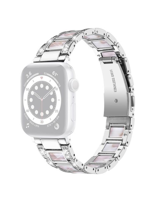 For Apple Watch Series 10 42mm / 9 8 7 41mm / 6 5 4 SE SE (2022) SE (2023) 40mm / 3 2 1 38mm Rhinestones Resin Wristband Stainless Steel Bracelet Replacement - Silver / Pink Mix