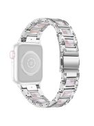 For Apple Watch Series 10 42mm / 9 8 7 41mm / 6 5 4 SE SE (2022) SE (2023) 40mm / 3 2 1 38mm Rhinestones Resin Wristband Stainless Steel Bracelet Replacement - Silver / Pink Mix