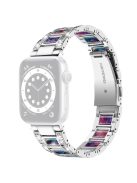 For Apple Watch Series 10 42mm / 9 8 7 41mm / 6 5 4 SE SE (2022) SE (2023) 40mm / 3 2 1 38mm Rhinestones Resin Wristband Stainless Steel Bracelet Replacement - Silver / Purple Green Mix