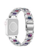 For Apple Watch Series 10 42mm / 9 8 7 41mm / 6 5 4 SE SE (2022) SE (2023) 40mm / 3 2 1 38mm Rhinestones Resin Wristband Stainless Steel Bracelet Replacement - Silver / Purple Green Mix