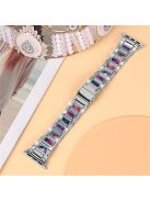 For Apple Watch Series 10 42mm / 9 8 7 41mm / 6 5 4 SE SE (2022) SE (2023) 40mm / 3 2 1 38mm Rhinestones Resin Wristband Stainless Steel Bracelet Replacement - Silver / Purple Green Mix