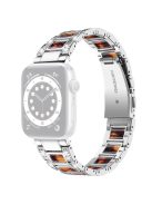 For Apple Watch Series 10 42mm / 9 8 7 41mm / 6 5 4 SE SE (2022) SE (2023) 40mm / 3 2 1 38mm Rhinestones Resin Wristband Stainless Steel Bracelet Replacement - Silver / Tortoiseshell Color