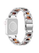 For Apple Watch Series 10 42mm / 9 8 7 41mm / 6 5 4 SE SE (2022) SE (2023) 40mm / 3 2 1 38mm Rhinestones Resin Wristband Stainless Steel Bracelet Replacement - Silver / Tortoiseshell Color