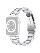 For Apple Watch Series 10 42mm / 9 8 7 41mm / 6 5 4 SE SE (2022) SE (2023) 40mm / 3 2 1 38mm Rhinestones Resin Wristband Stainless Steel Bracelet Replacement - Silver / White