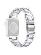 For Apple Watch Series 10 42mm / 9 8 7 41mm / 6 5 4 SE SE (2022) SE (2023) 40mm / 3 2 1 38mm Rhinestones Resin Wristband Stainless Steel Bracelet Replacement - Silver / White